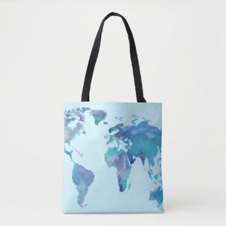 Tote Bag Carte bleue du monde d'aquarelle
