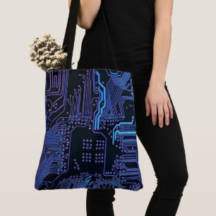 Tote Bag Carte cool de circuit d'ordinateur bleu