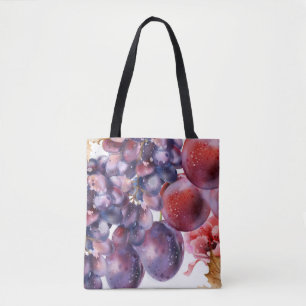 Tote Bag Carte d'automne à l'aquarelle Raisins Vintage
