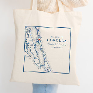 Tote Bag Carte de Corolla NC Élégant Bleu Nuit Mariage