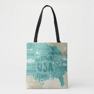 Tote Bag Carte de griffonnage des Etats-Unis