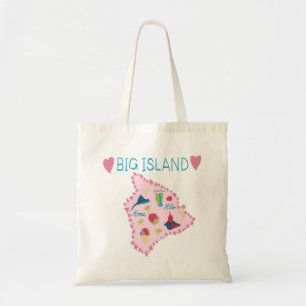 Tote Bag Carte de la Grande Île d'Hawaï Illustration Mignon