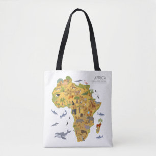 Tote Bag Carte de l'Afrique Flora et faune