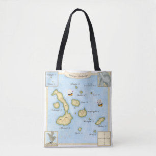 Tote Bag Carte de l'archipel des Galapagos orné d'un voili