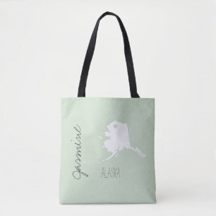 Tote Bag Carte de l'état de l'Alaska avec nom personnalisé 