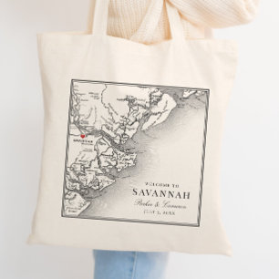 Tote Bag Carte de mariage élégante noir blanc Savannah Géor