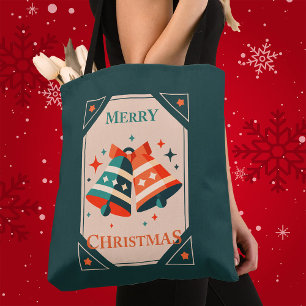 Tote Bag Carte de Noël - Cloches et étoiles de Noël