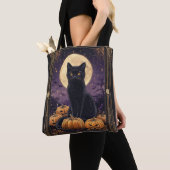 Tote Bag Carte de tarot thématique Halloween avec un chat n (De près)