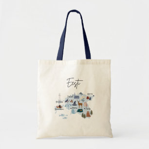 Tote Bag carte de voyage en Estonie (impression sur un côté