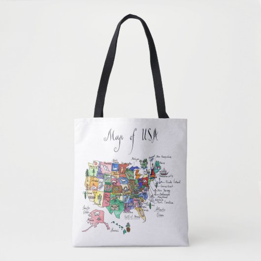 Tote Bag Carte des attractions des Etats-Unis d'Amérique (Devant)