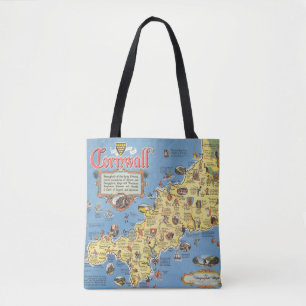 Tote Bag Carte des Cornouailles, Angleterre