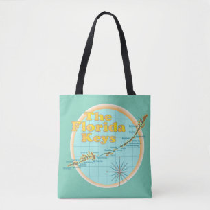 Tote Bag Carte des îles Florida Keys sur Turquoise