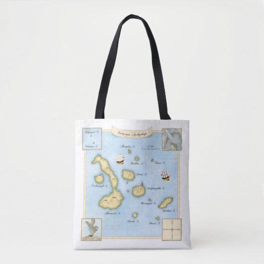 Tote Bag Carte des îles Galapagos avec voiliers (Devant)