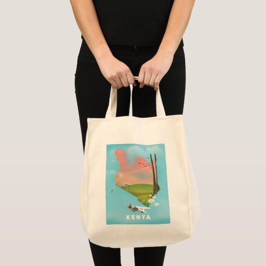 Tote Bag Carte du Kenya Illustration affiche de voyage. (Devant (produit))
