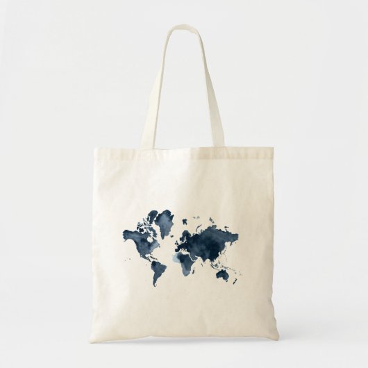 Tote Bag Carte du monde Aquarelle marine double face. (Devant)