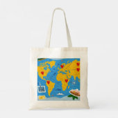 Tote Bag Carte du monde avec épingles et points de repère (Dos)