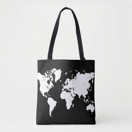 Tote Bag Carte du monde Design 69 noir blanc (Devant)