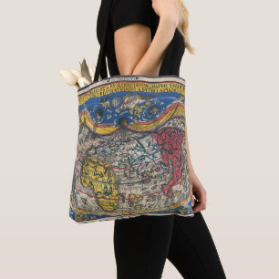Tote Bag Carte du monde en forme de cœur antique de Peter A