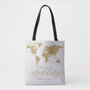 Tote Bag Carte Gold Foil World Destination Mariage Monogram