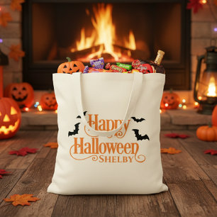 Tote Bag Carte Halloween Happy personnalisée ou traitement