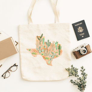 Tote Bag Carte illustrée aquarelle du cactus du Texas