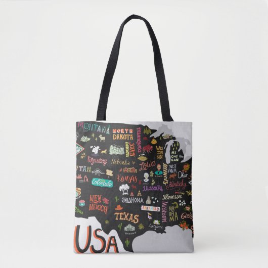 Tote Bag Carte illustrée des États-Unis. Poster avec états  (Devant)