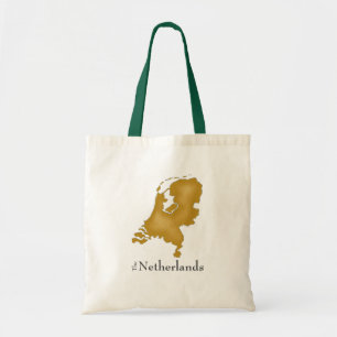 Tote Bag Carte Pays-Bas en texte noir et or