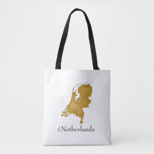 Tote Bag Carte Pays-Bas en texte noir et or