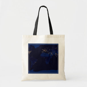 Tote Bag Carte Plate De La Terre Montrant Les Lumières De L