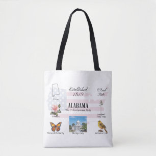Tote Bag Carte postale Alabama thèmes et repères d'état