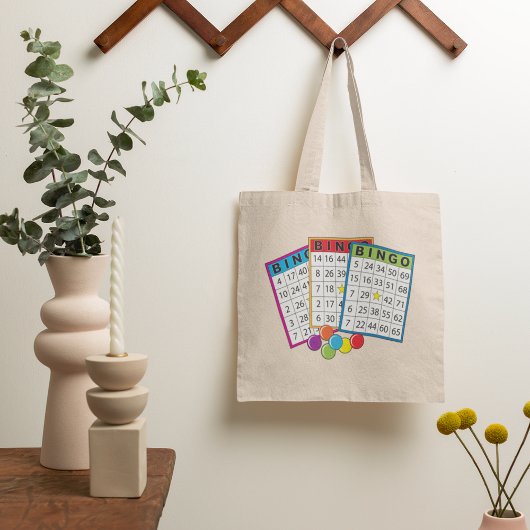 Tote Bag Cartes de jeu de bingo colorées avec jetons