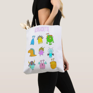 Tote Bag Carton de Monstre Coloré Cute Quirky Personnalisé