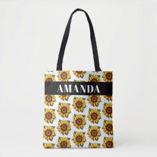 Tote Bag Carton Jaune Nom personnalisé Motif de tournesol