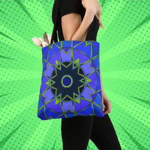 Tote Bag Carton Mandala bleu vert et noir