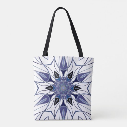 Tote Bag Carton Mandala Flower bleu violet et blanc (Dos)