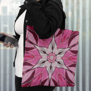 Tote Bag Carton Mandala Flower rose et blanc