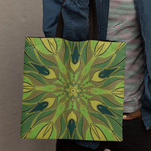 Tote Bag Carton Mandala Flower vert Jaune et bleu