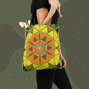 Tote Bag Carton Mandala jaune orange et vert