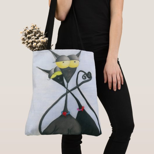 Tote Bag Cartoon de chats gris et noir (De près)