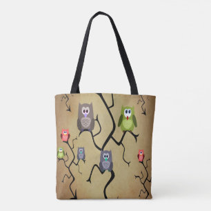 Tote Bag Cartoon Great Horned Owls