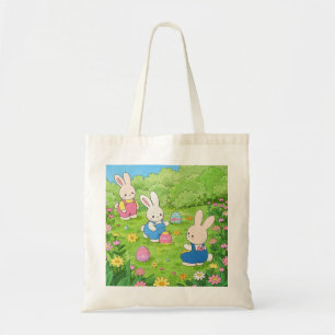 Tote Bag Cartoon lapins de Pâques cachant des oeufs dans un