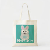 Tote Bag Cartoon mignon lapin de Pâques avec nom personnali (Devant)