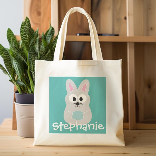 Tote Bag Cartoon mignon lapin de Pâques avec nom personnali