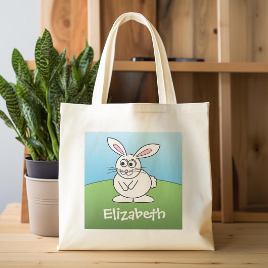 Tote Bag Cartoon mignon lapin de Pâques avec nom personnali