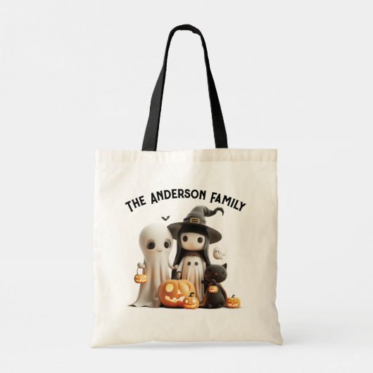 Tote Bag Cartoon mignon sorcier fantôme Citrouilles famille (Dos)