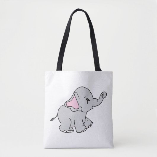 Tote Bag Cartoon Motif éléphant à main rose tiré (Devant)