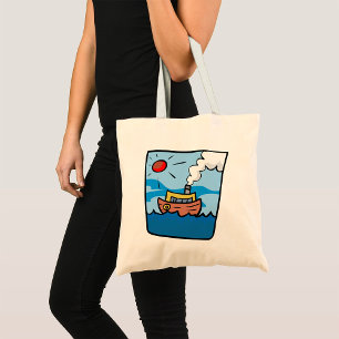 Tote Bag Cartoon Steamship sur Ocean Waves Art nautique