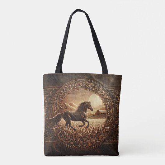 Tote Bag Carving En Cuir, Ranch À Cheval (Dos)