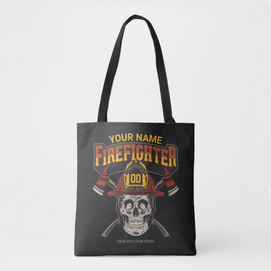 Tote Bag Casque de crâne pompier personnalisé Ax pompier (Devant)