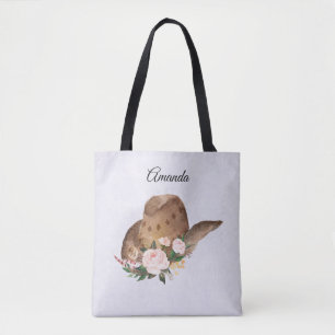 Tote Bag Casquette Brown Cowgirl avec fleurs roses